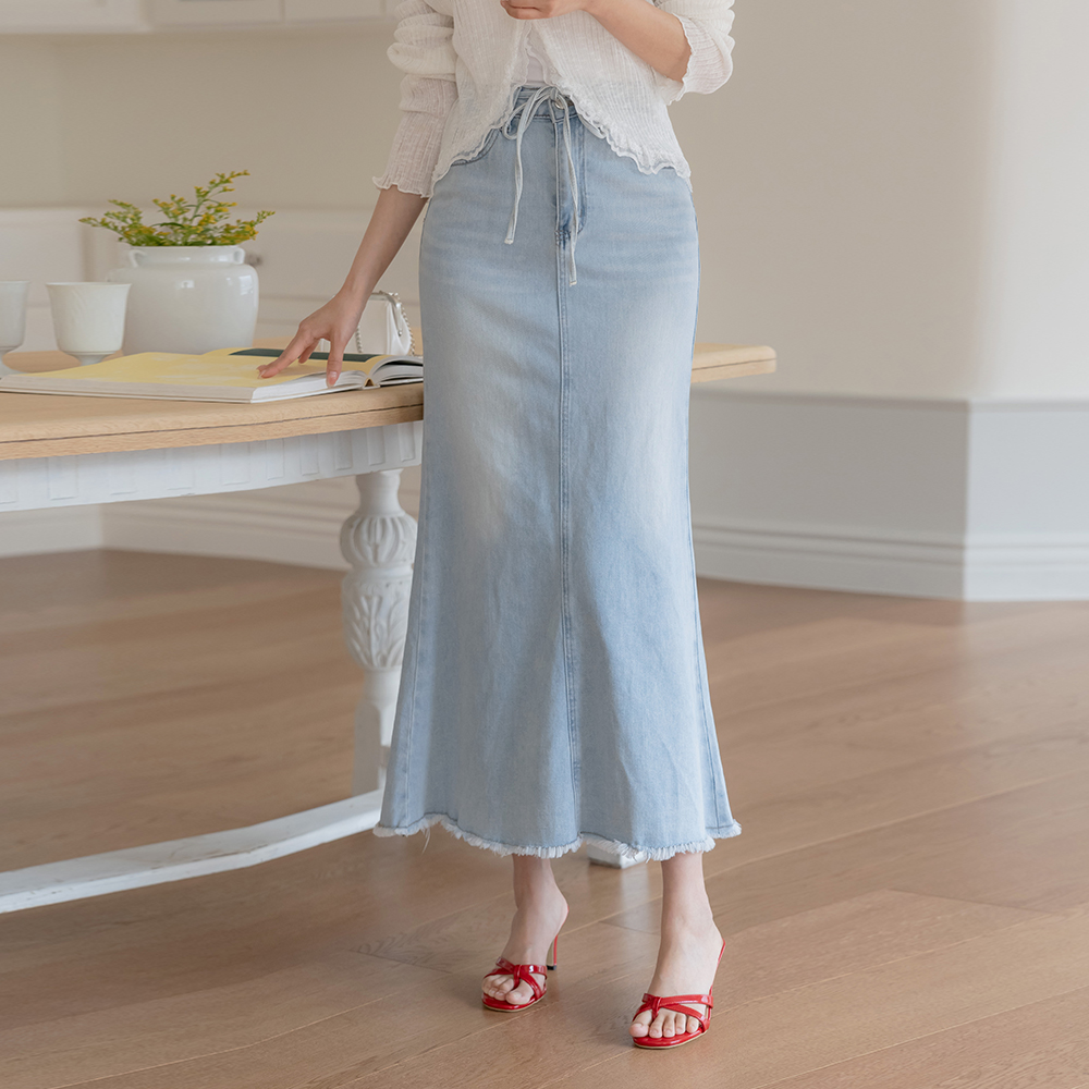 Laura Span Denim Long Skirt(+Belt)