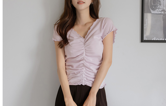 Shirring Neck Corduroy Span T-shirt