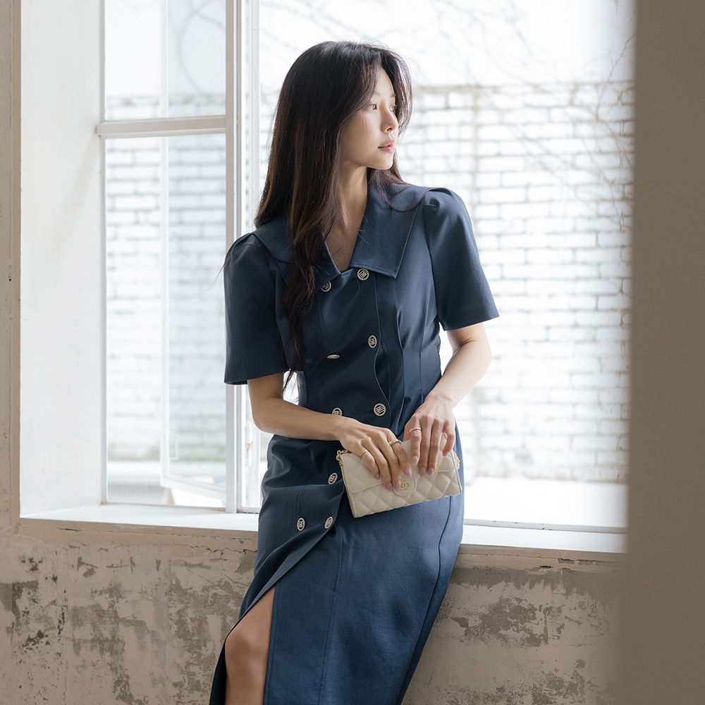 large Collar Double Button The Back Banding Dress