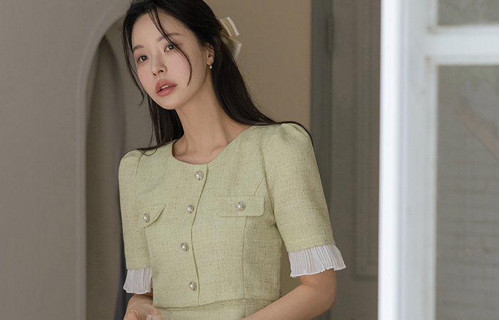 Frill Color Combination Two-piece Style Tweed Dress