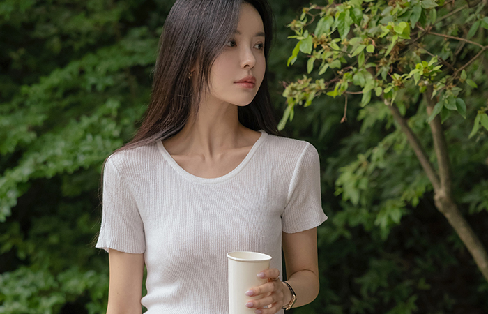 Raund neck Corduroy See-through Daily Knit