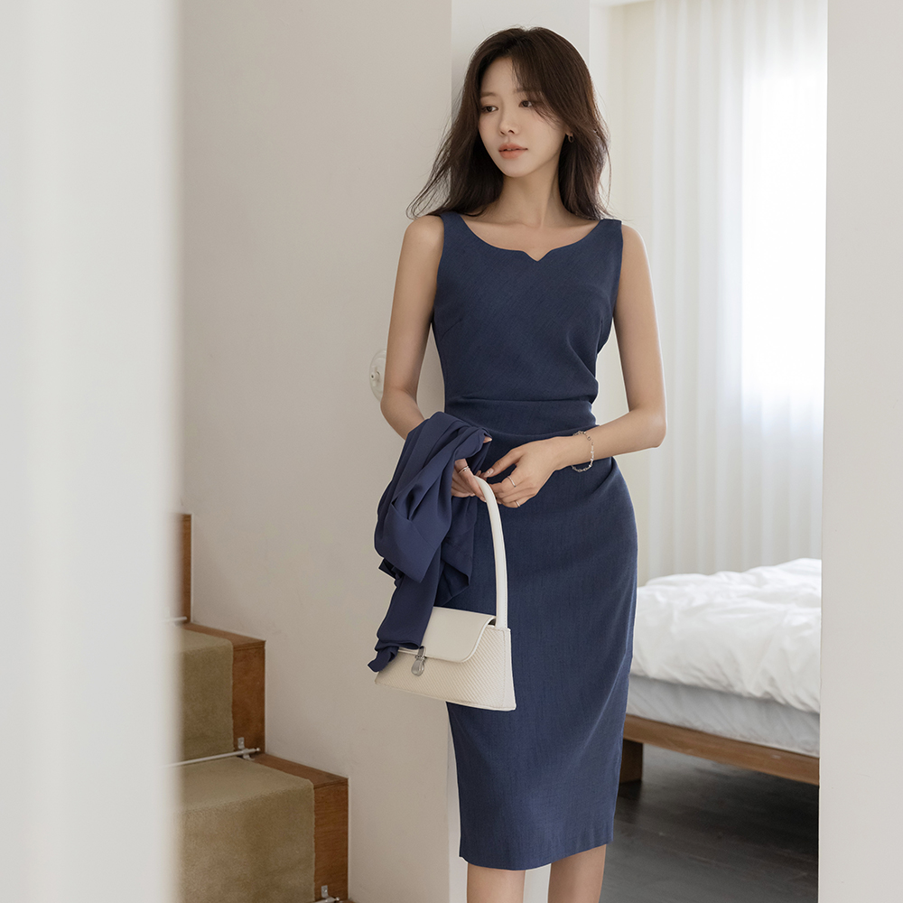 Side Shirring Point Sleeveless shirts Dress