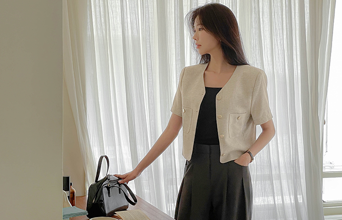 Standard V-neck Summer Tweed Jacket