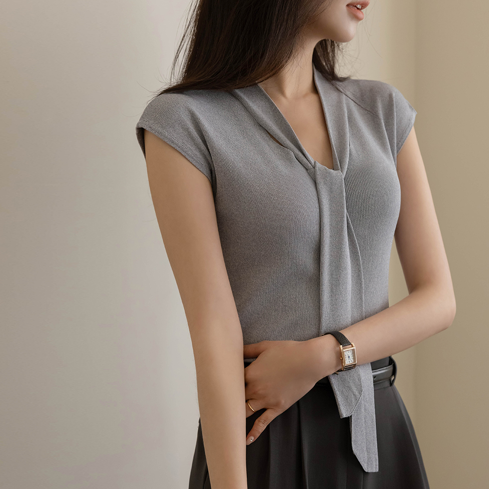 ODE Tie Neck Cool Cap-Sleeves Knit