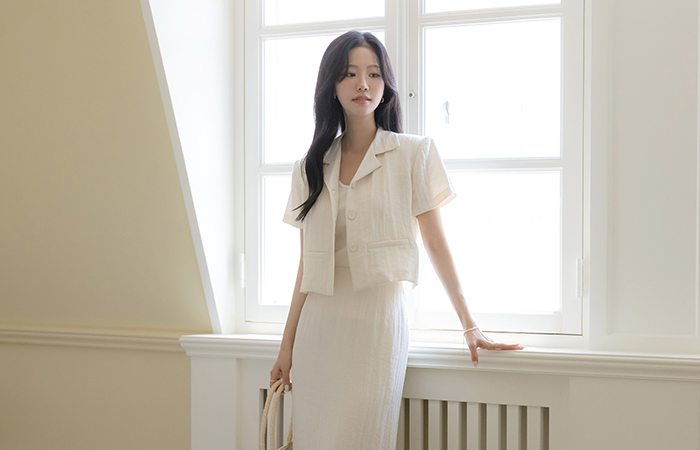 ODE Linen Short-sleeve Crop Set-up Jacket