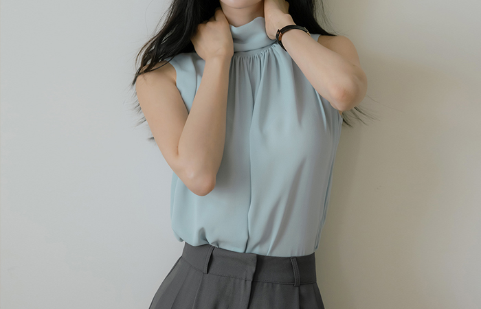 Shirring Roll-Neck Scarf Blouse Ⅱ