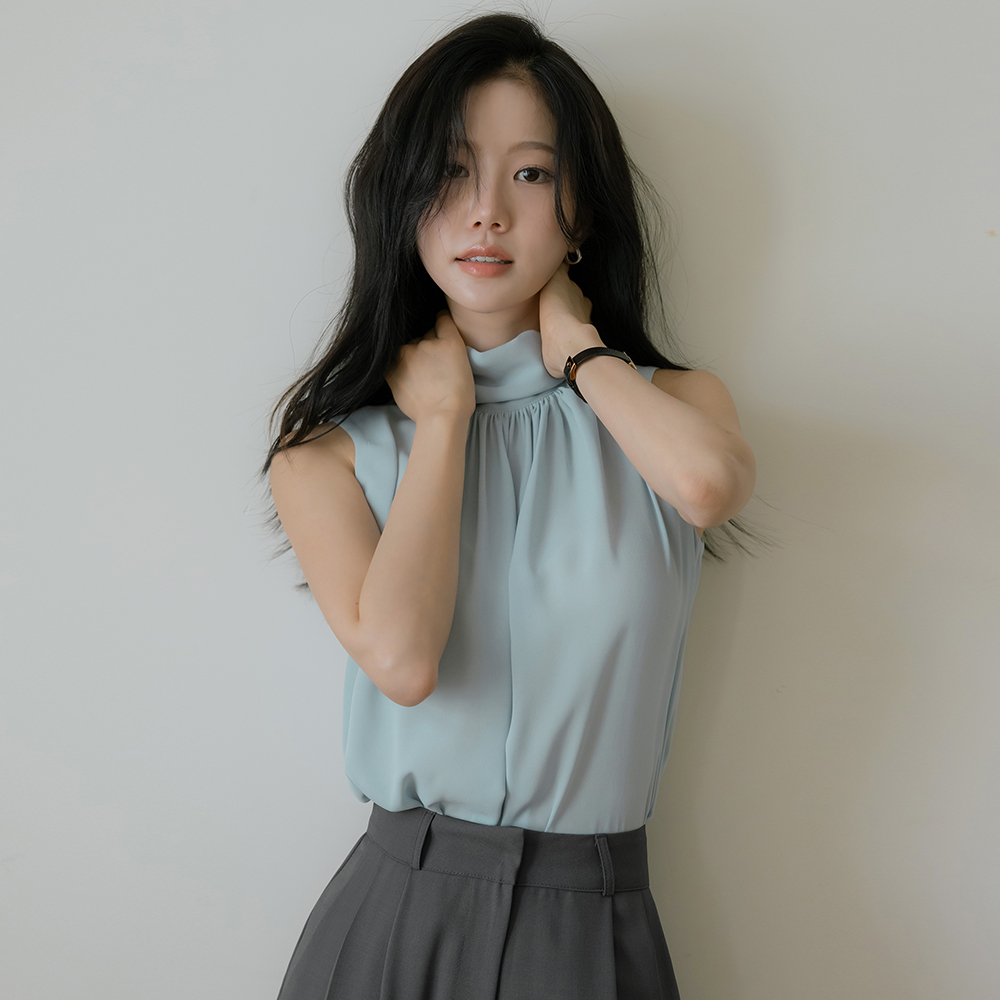 Shirring Roll-Neck Scarf Blouse Ⅱ
