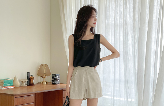 Basic Square Neck Double Sleeveless shirts Blouse