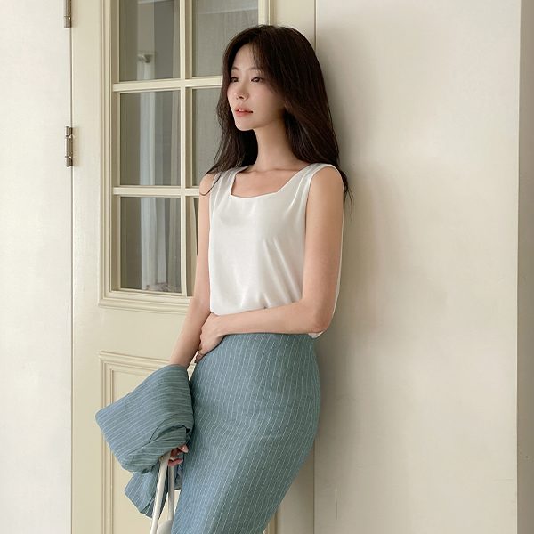 Basic Square Neck Double Sleeveless shirts Blouse