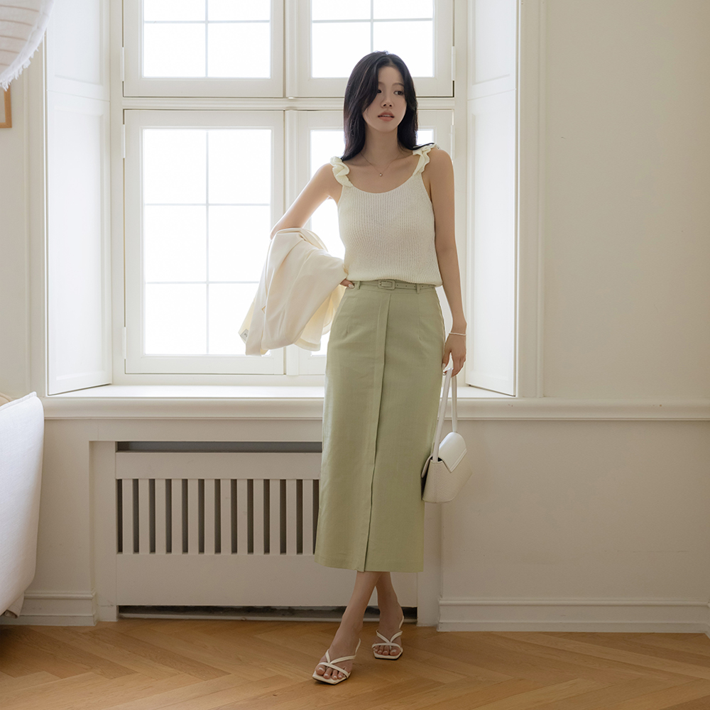 Front Slit H-line Skirt(+Belt)