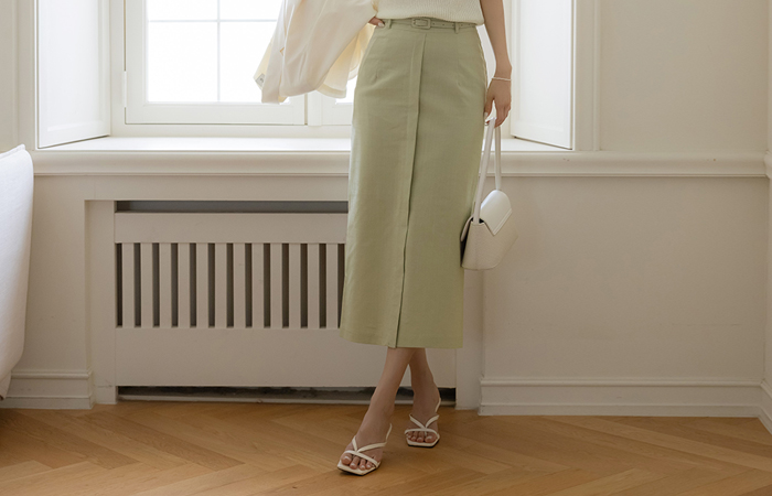 Front Slit H-line Skirt(+Belt)