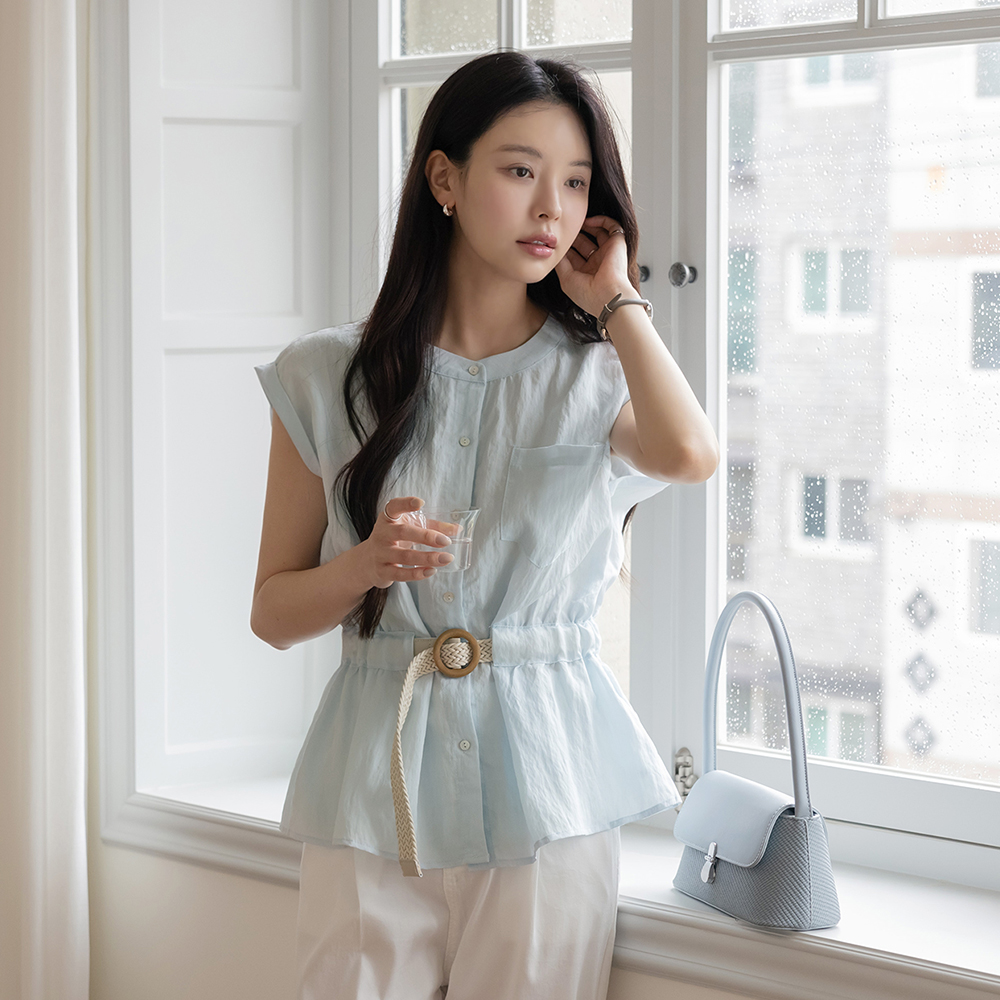 Raund neck Belt Shirt Blouse(+Belt)