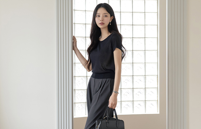 Raund neck See-through Short-sleeve Knit