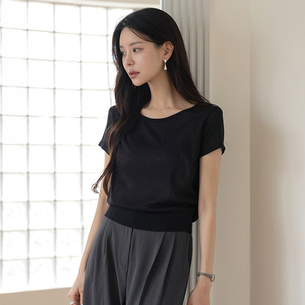 Raund neck See-through Short-sleeve Knit