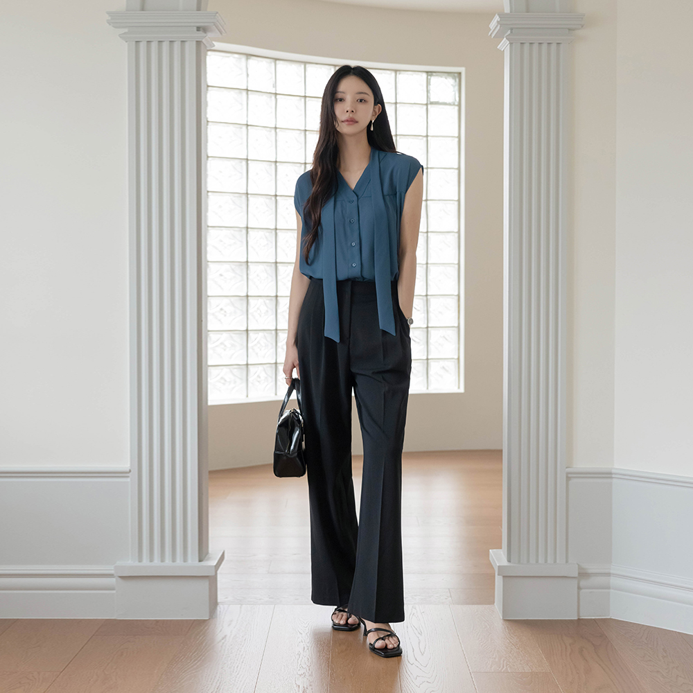 Chic Tie Neck Cap-Sleeves Blouse
