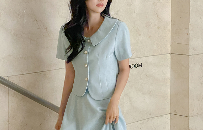 Round Collar Tweed Set-up Jacket