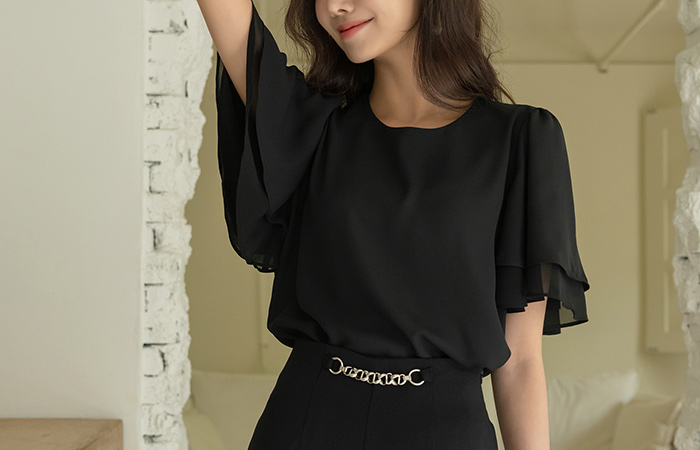 Double Fabric wing Sleeves Blouse