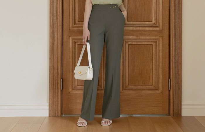 Tower Gold Button Point Boot-Cut Slacks