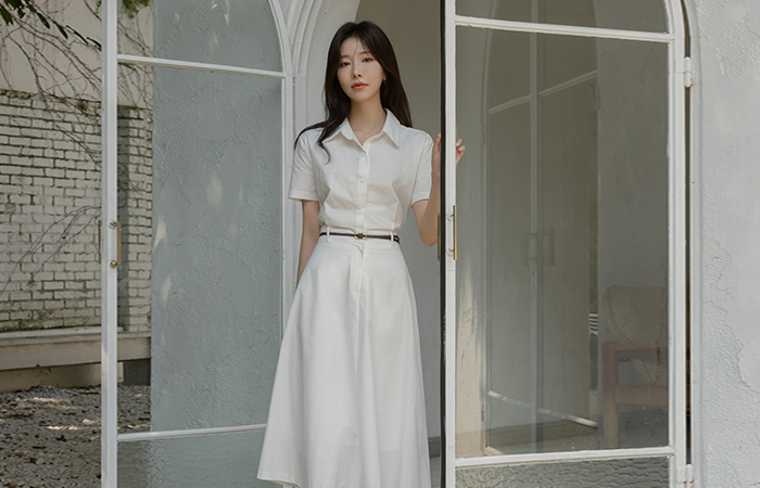 Summer Cotton A-line The Back Banding Dress(+Belt)