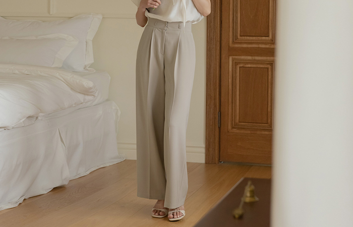 Grace Pintuck wide fit Slacks(+Belt)