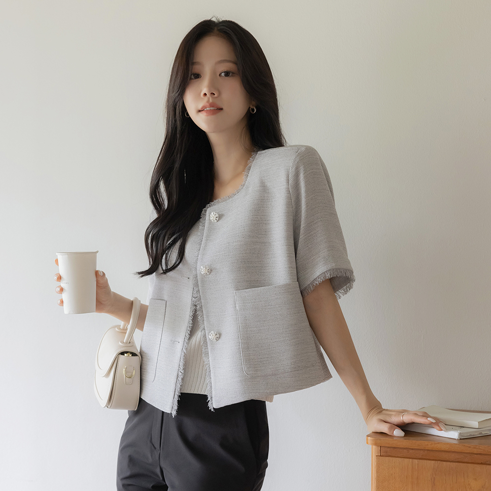 Tassel Tweed Back Banding Short-sleeve Jacket