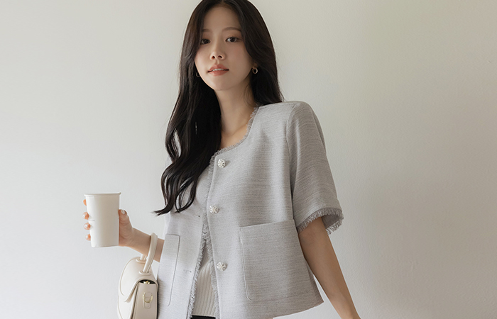 Tassel Tweed Back Banding Short-sleeve Jacket