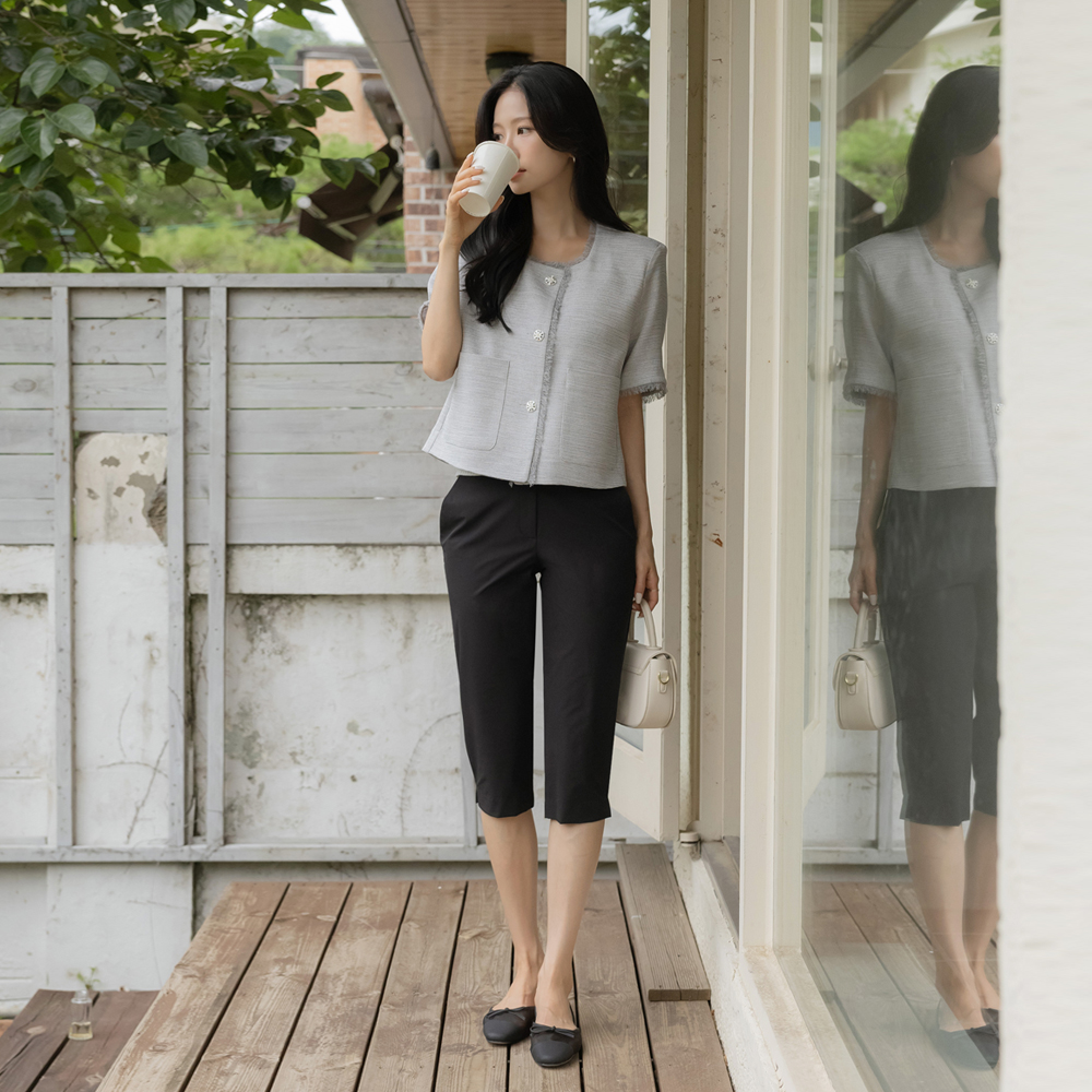 Rustlingly Span Hems Slit Capri 카프리 Pants