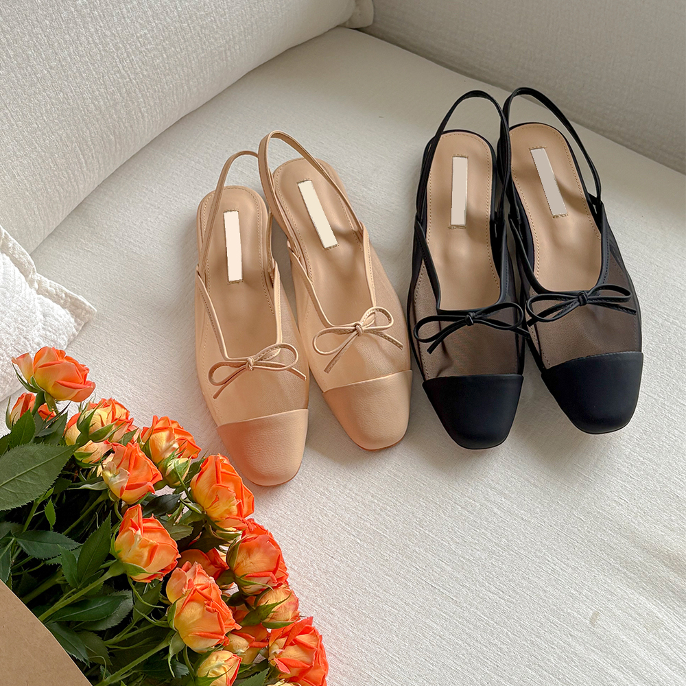 See-through Color Combination Ribbon Flat Shoes