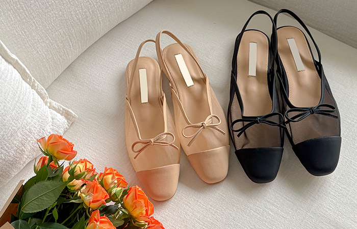 See-through Color Combination Ribbon Flat Shoes