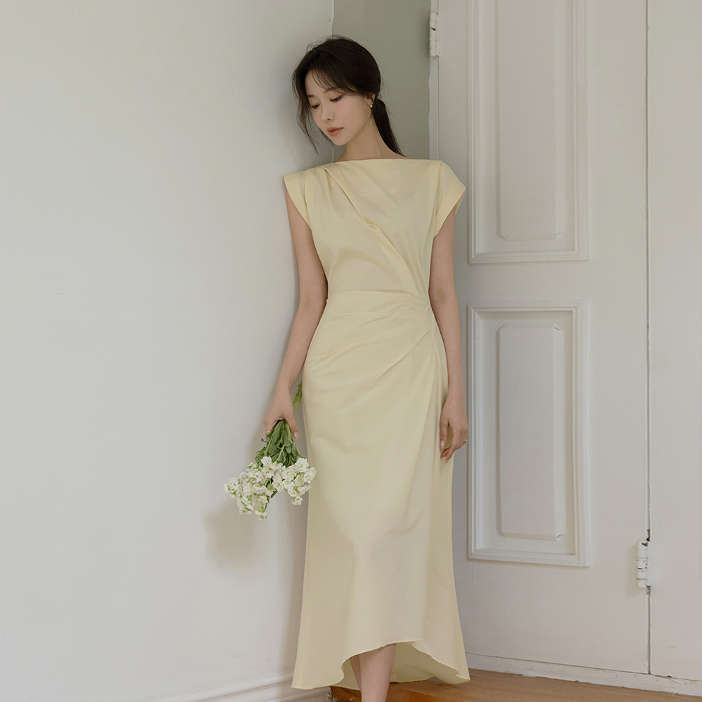 Audrey Cap-Sleeves Shirring Span Dress