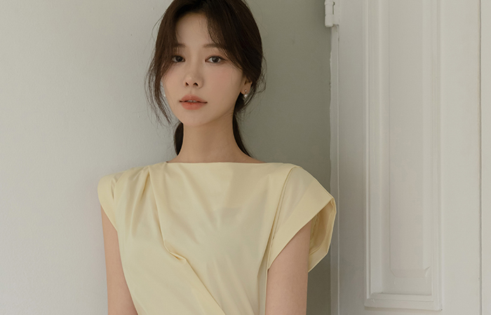 Audrey Cap-Sleeves Shirring Span Dress