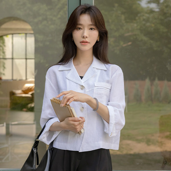 Linen Pocket Collar Summer Jacket