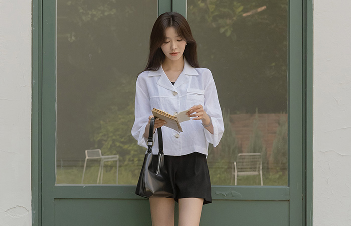 Linen Pocket Collar Summer Jacket