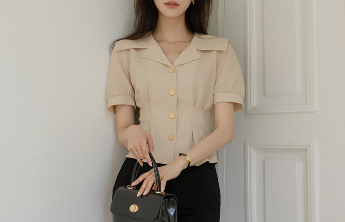Sailor Polo Pintuck Peplum Blouse