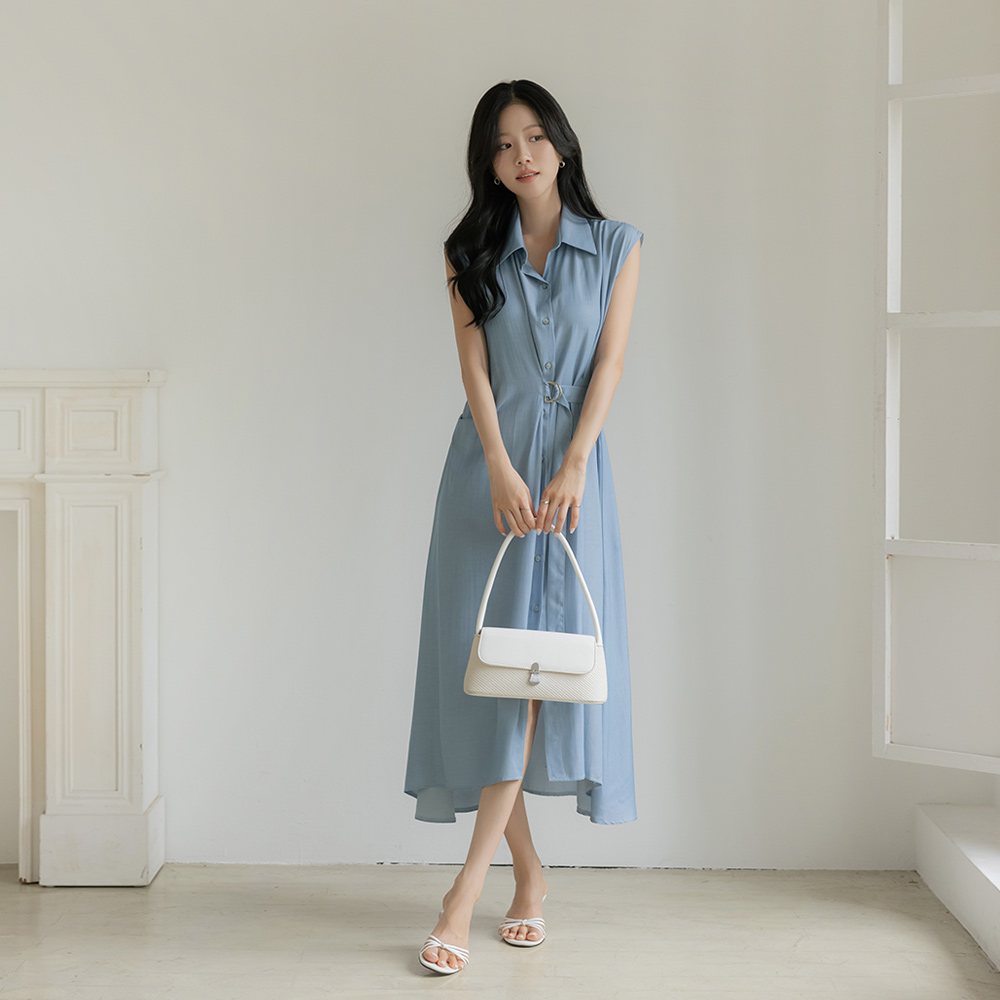 Skily Belted A-line Denim Dress