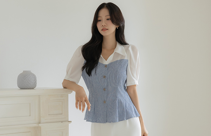 Check Color Combination layered Peplum Blouse