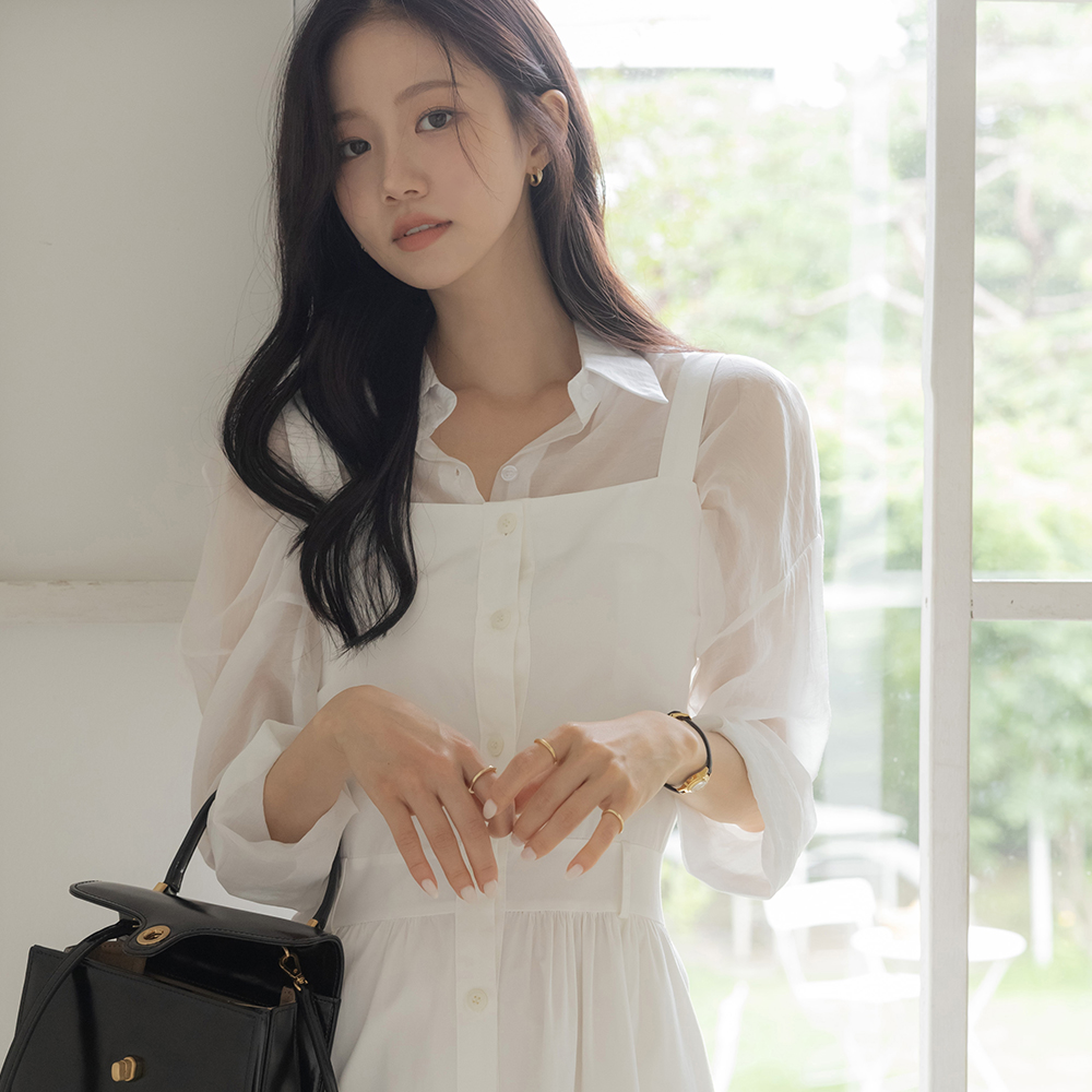 Button A-line Sleeveless shirts Dress