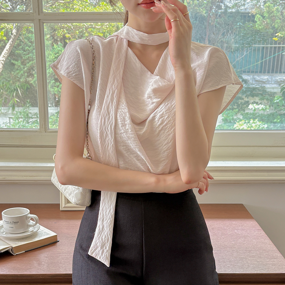 Soft slender Cowl Neck Tie Blouse