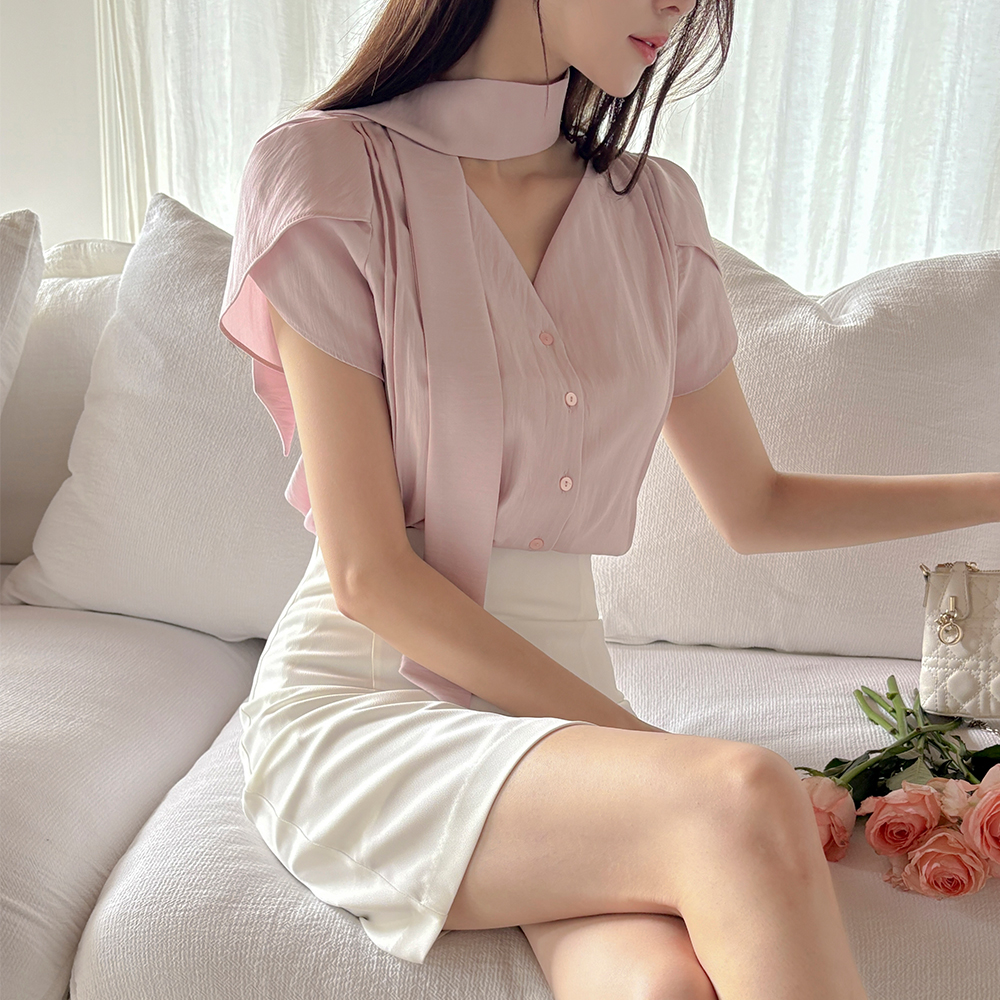 Petals Sleeves Tie Neck Blouse