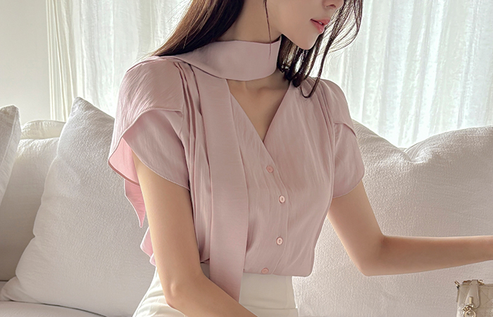 Petals Sleeves Tie Neck Blouse