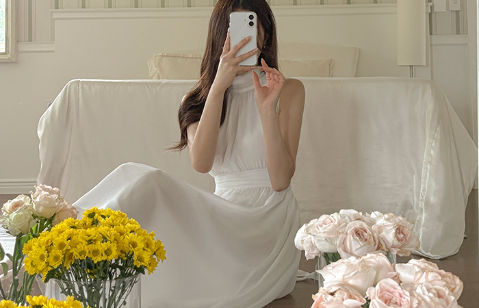 Soft Chiffon Back Ribbon Sleeveless shirts Dress(2type)