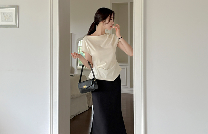 Cotton Shirring Cap-Sleeves Span T-shirt