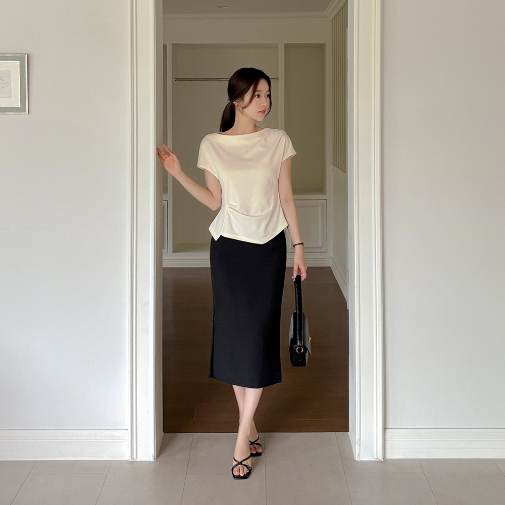 Cotton Shirring Cap-Sleeves Span T-shirt
