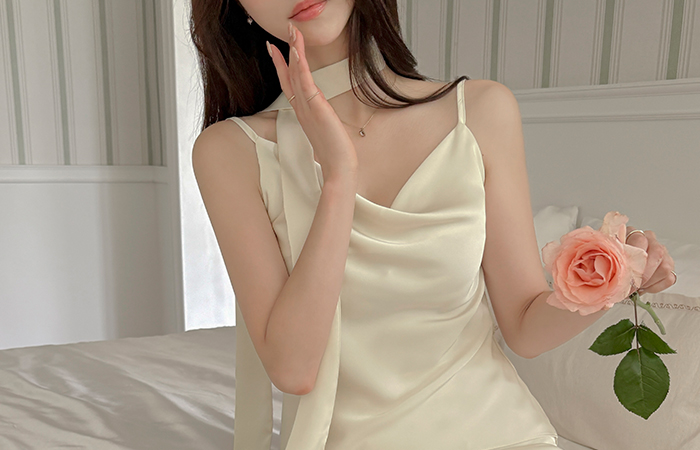Satin Bustier Set-up Blouse(+Tie)
