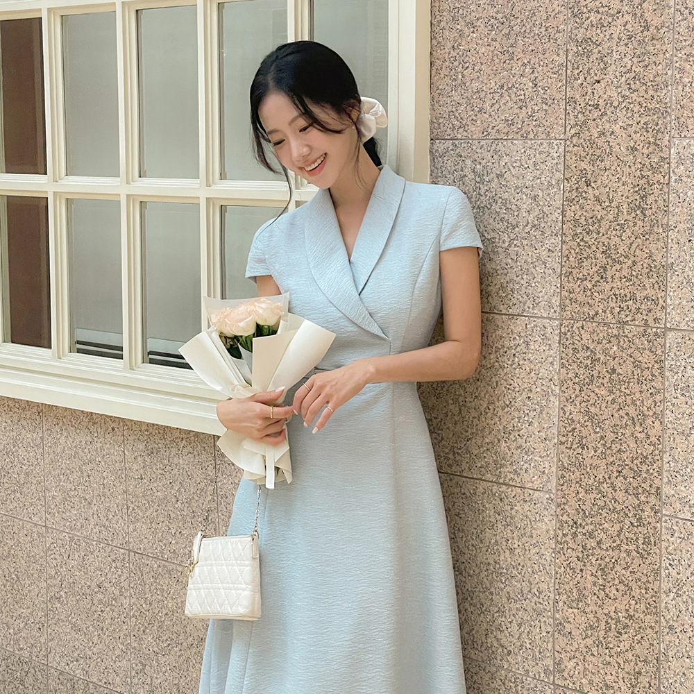 Petit Shawl Collar Tweed A-line Dress(+Belt)