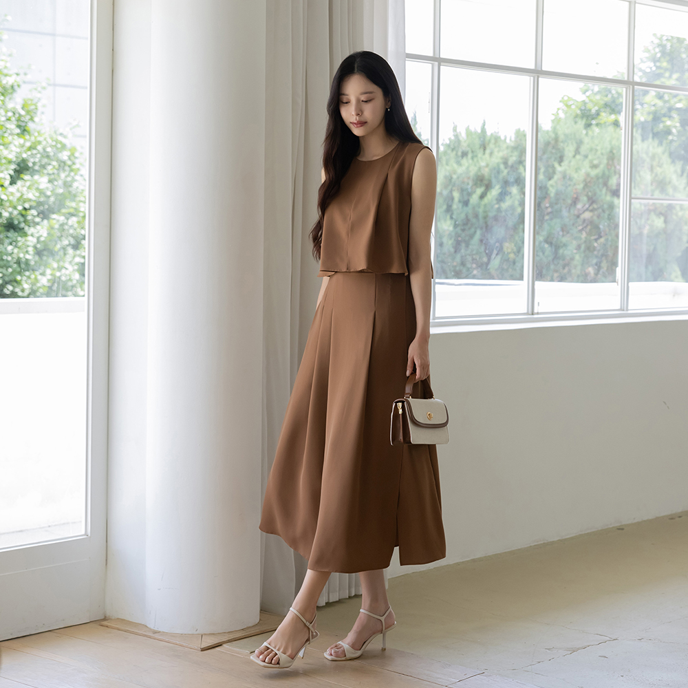 Two-piece Style Banding Sleeveless shirts Dress