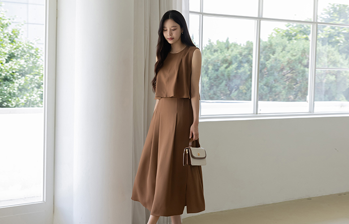 Two-piece Style Banding Sleeveless shirts Dress
