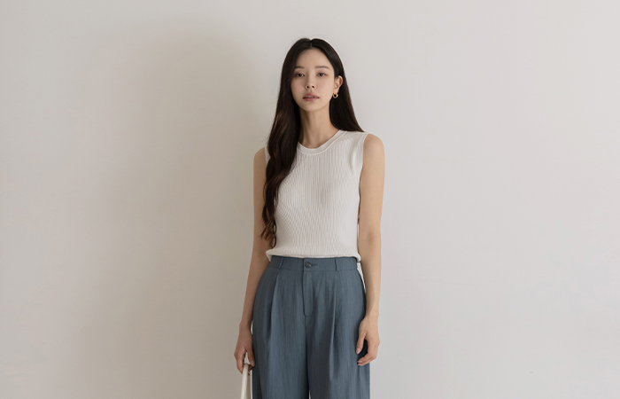 Fresh Raund neck Corduroy Sleeveless shirts Knit