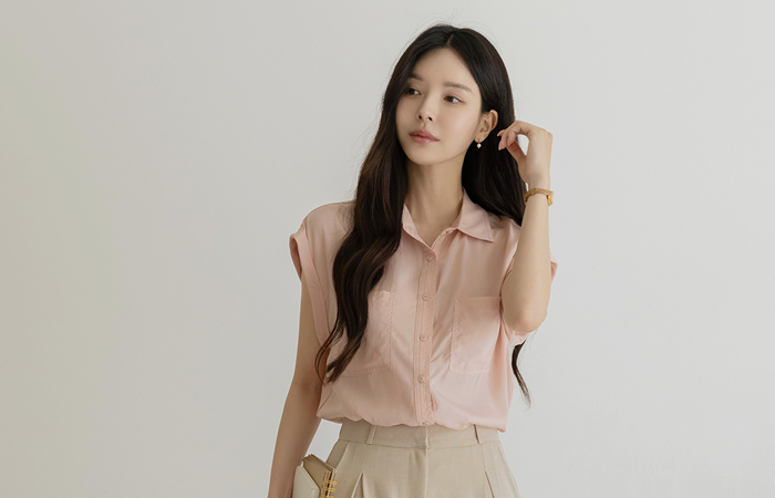 Pocket Cap-Sleeves Shirt