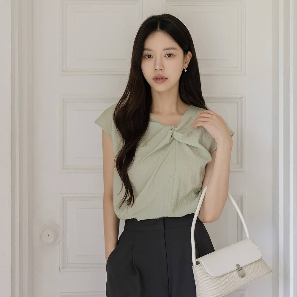Romantic Twist-Neck Cap-Sleeves Blouse